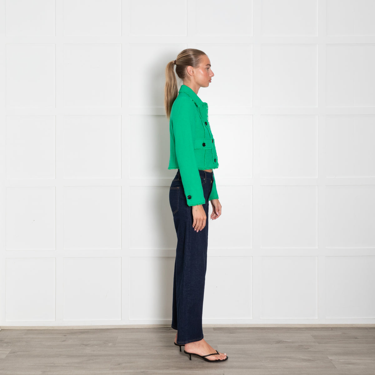 Me + Em Bright Green Fringe Detail Cropped Jacket