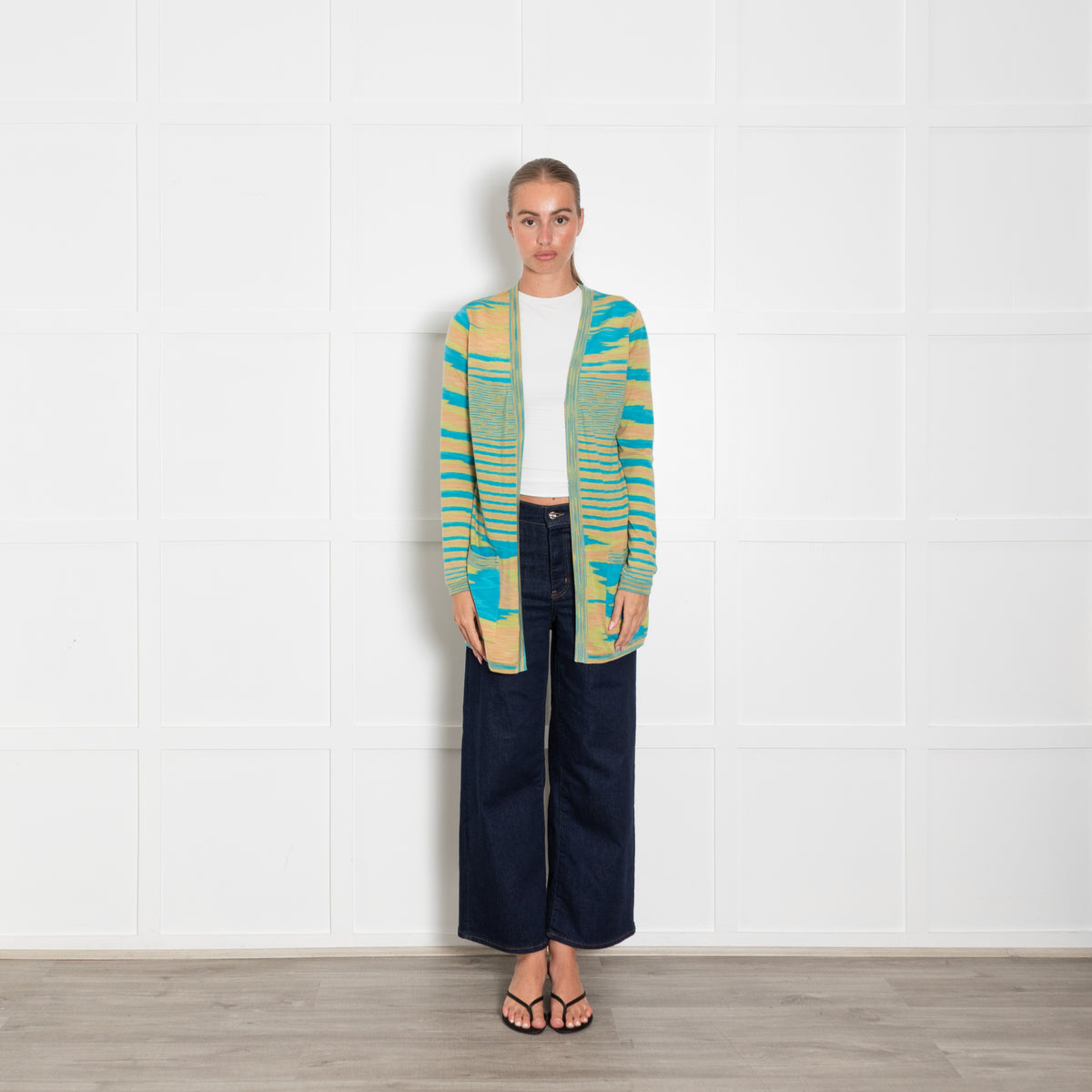 Missoni Turquoise Lime Green Orange Fine Knit Cardigan