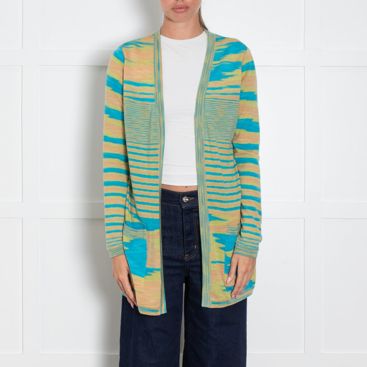Missoni Turquoise Lime Green Orange Fine Knit Cardigan