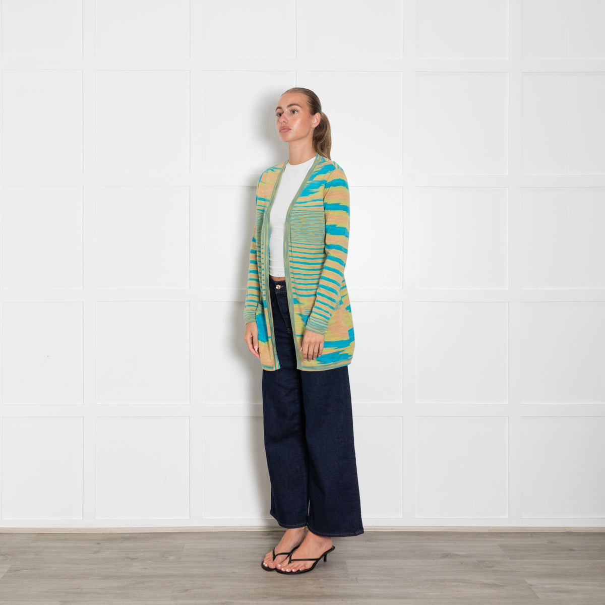 Missoni Turquoise Lime Green Orange Fine Knit Cardigan