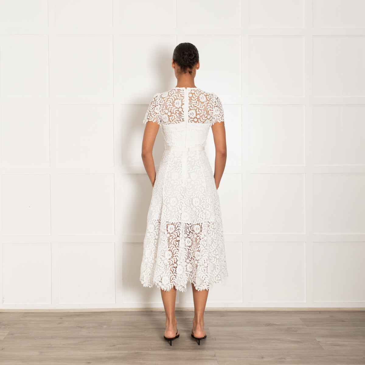 Self Portrait White Layered Lace Midi Dress With Belt