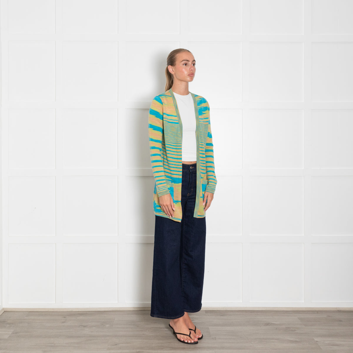 Missoni Turquoise Lime Green Orange Fine Knit Cardigan