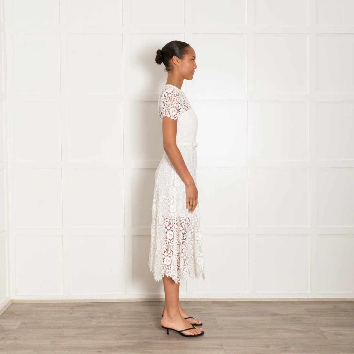 Self Portrait White Layered Lace Midi Dress With Belt