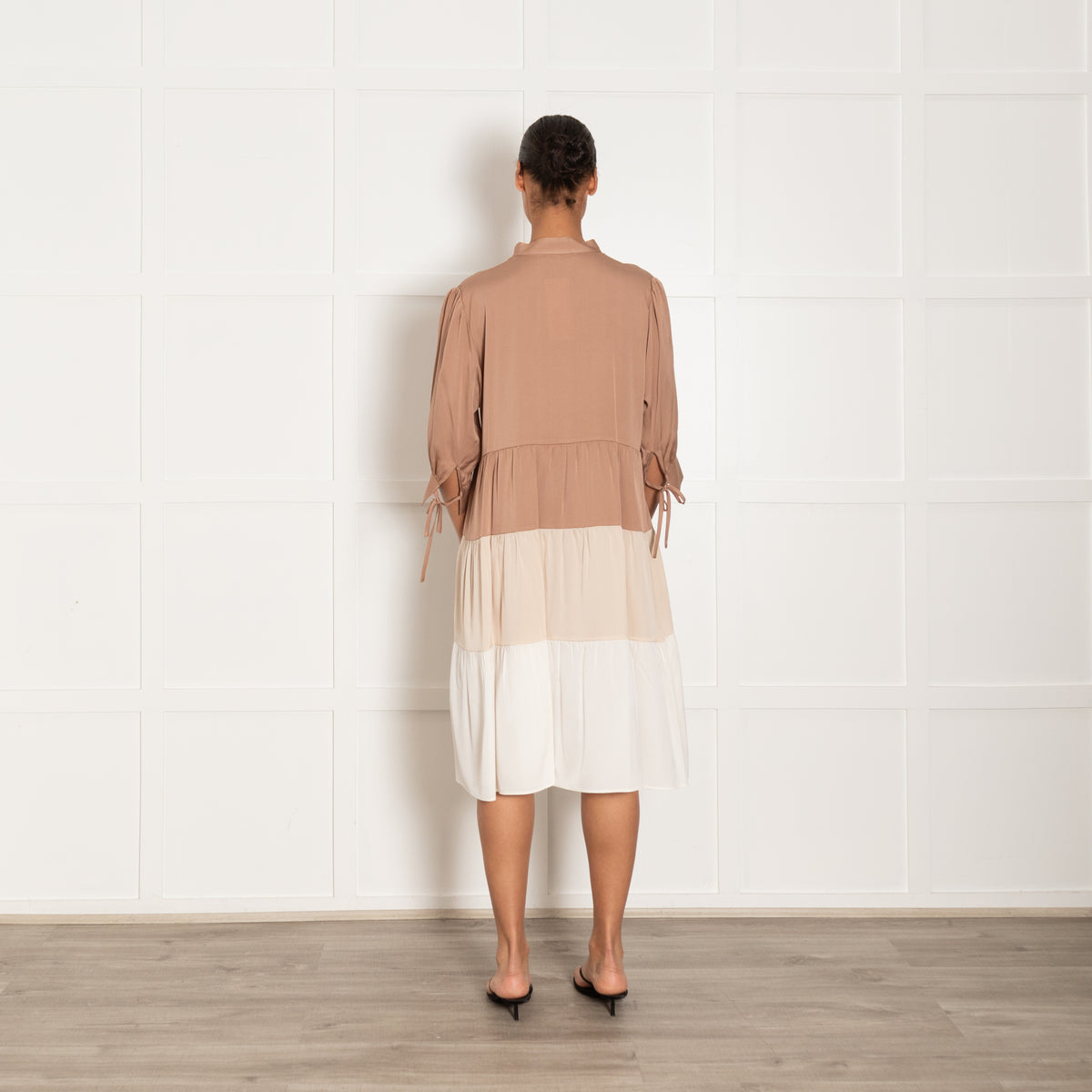 Silk95Five Brown & Cream Silk Tiered Dress