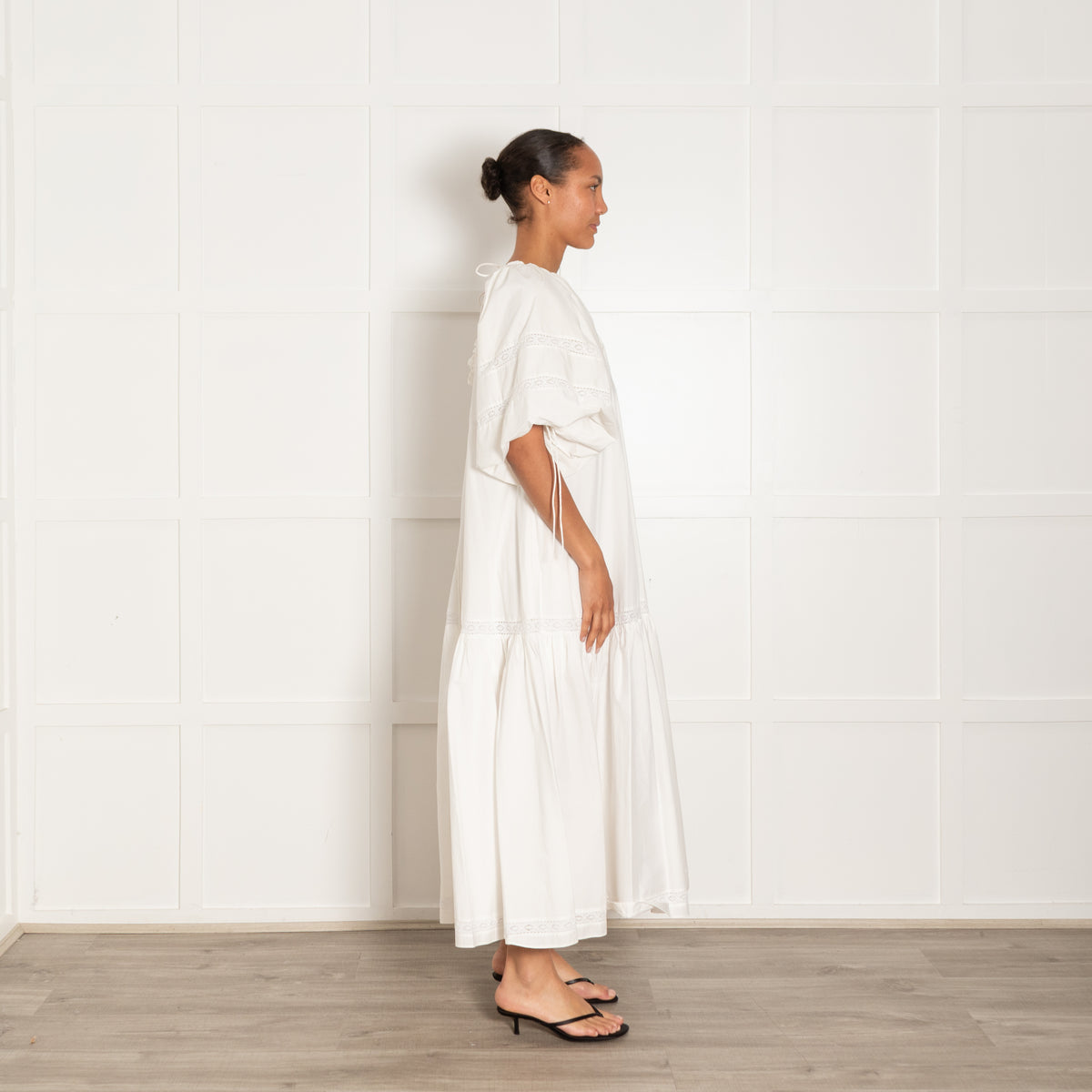 Joslin White Cotton Maxi Tiered Dress With Lace Detail