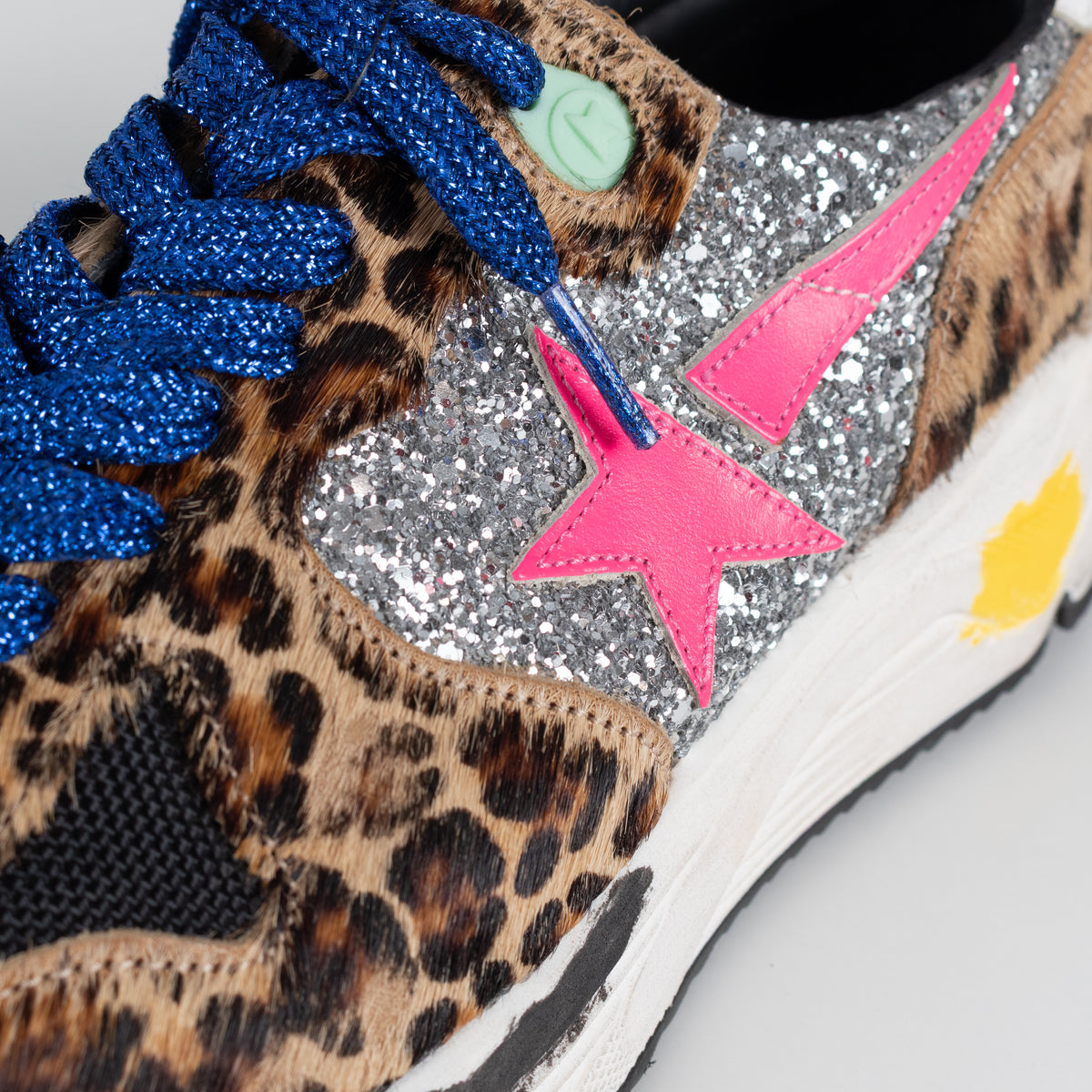 Golden Goose Brown Leopard Print Pony Skin With Glitter Trainers
