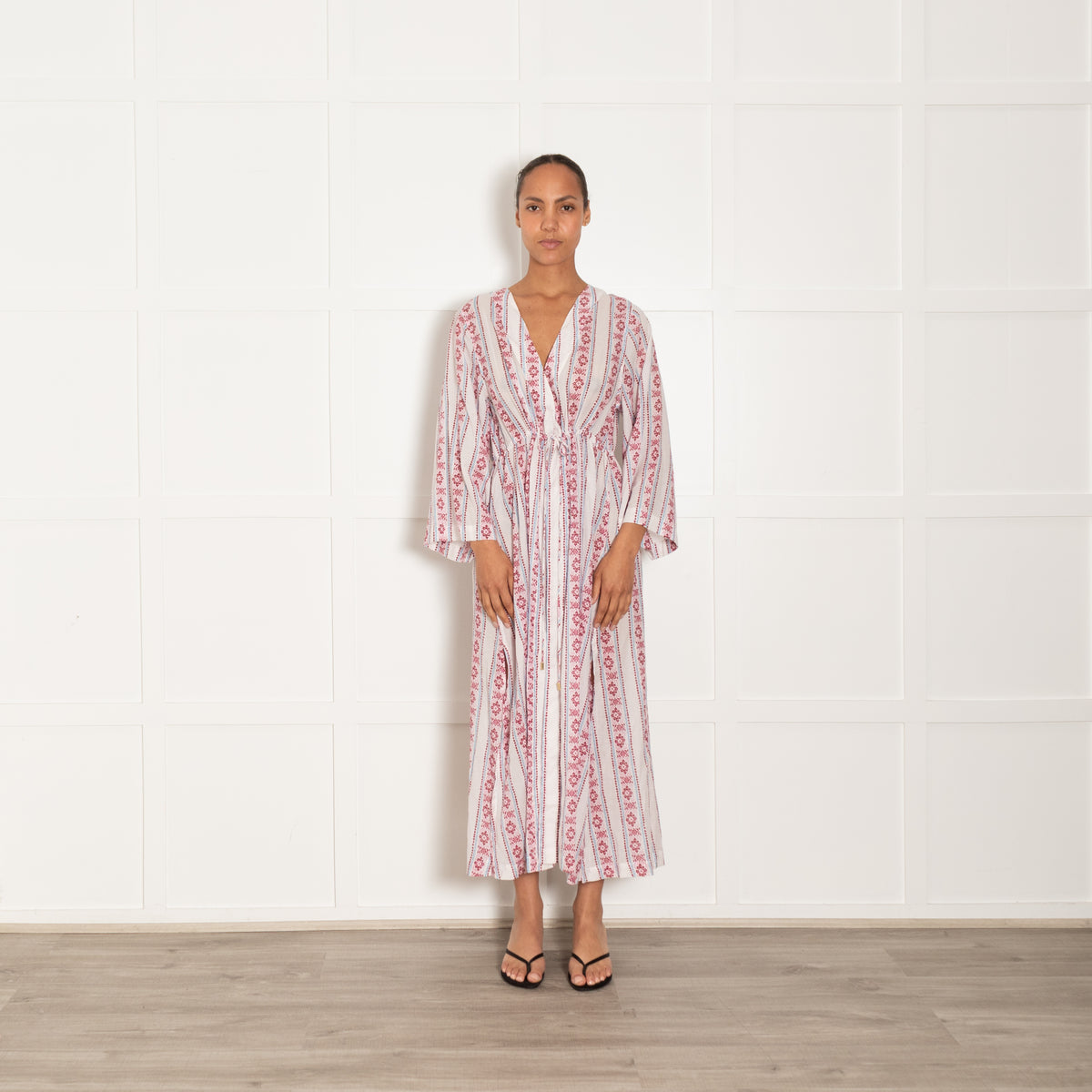 Heidi Klein Pink And White Provence Maxi Komono Style Dress