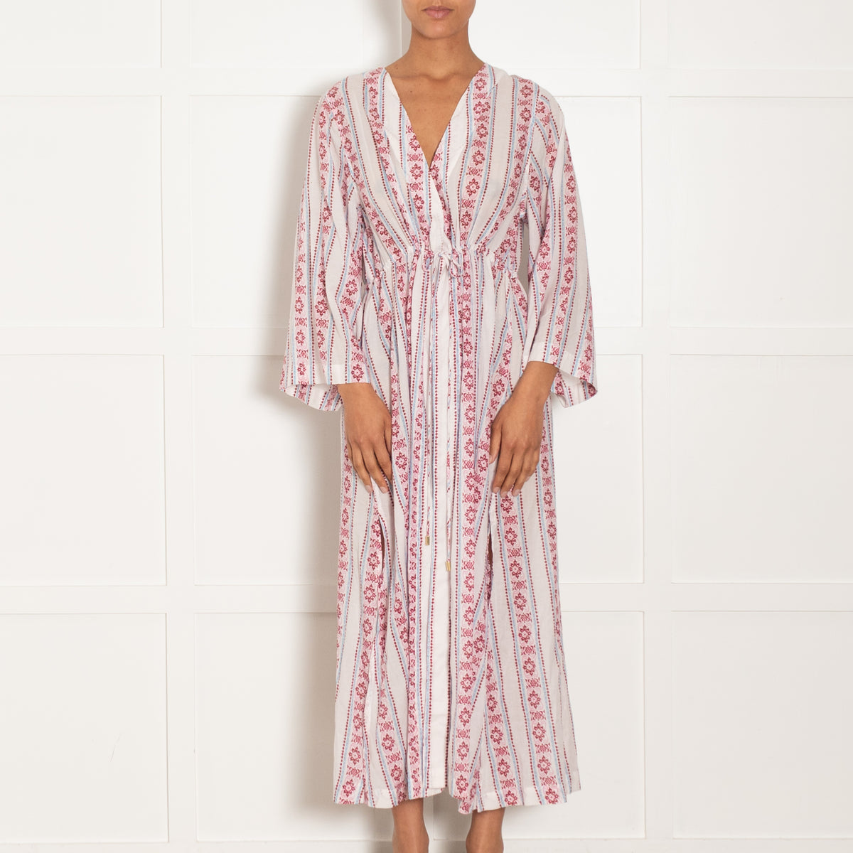 Heidi Klein Pink And White Provence Maxi Komono Style Dress