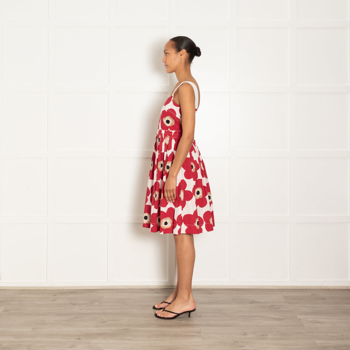 Dolce & Gabbana Cream Read Black Beige Abstract Flower Print Strappy Dress