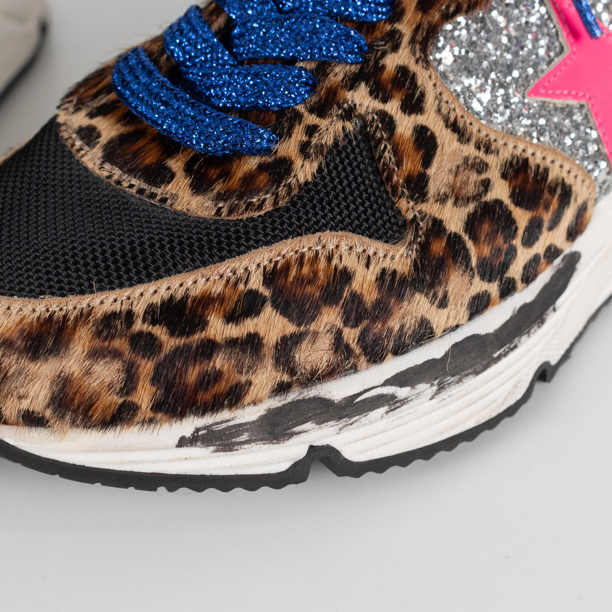 Golden Goose Brown Leopard Print Pony Skin With Glitter Trainers