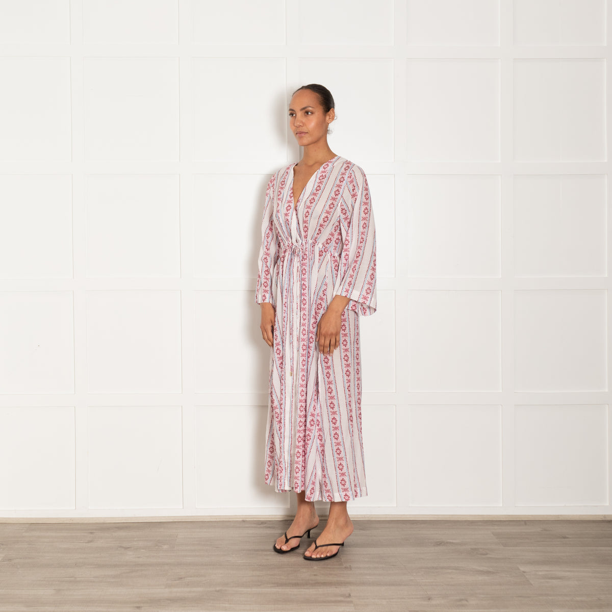 Heidi Klein Pink And White Provence Maxi Komono Style Dress