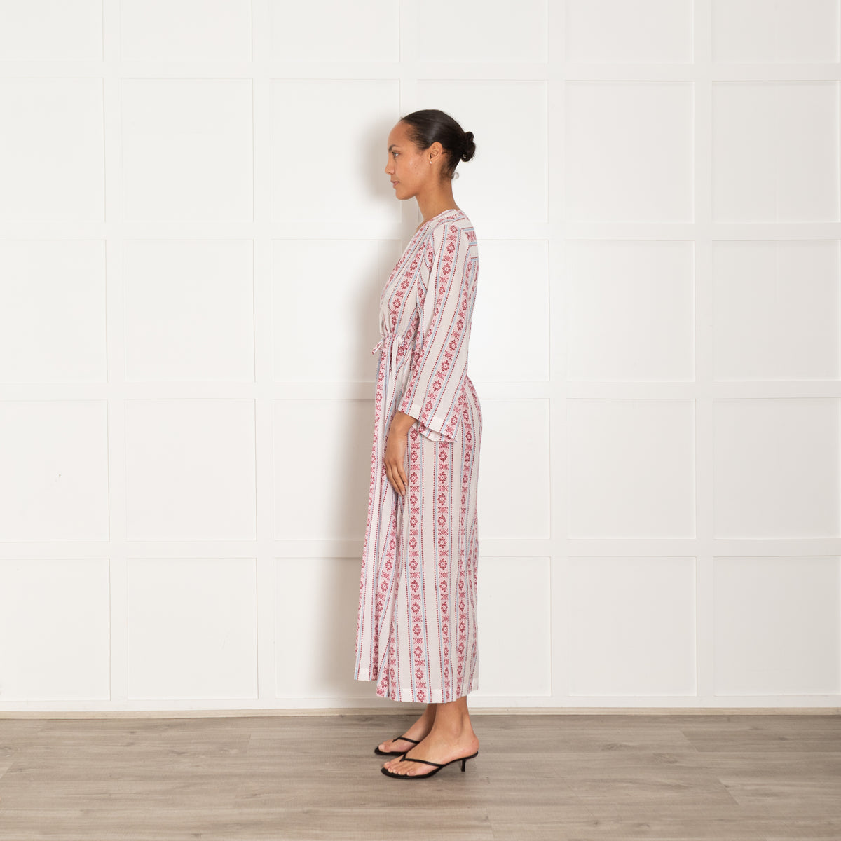 Heidi Klein Pink And White Provence Maxi Komono Style Dress