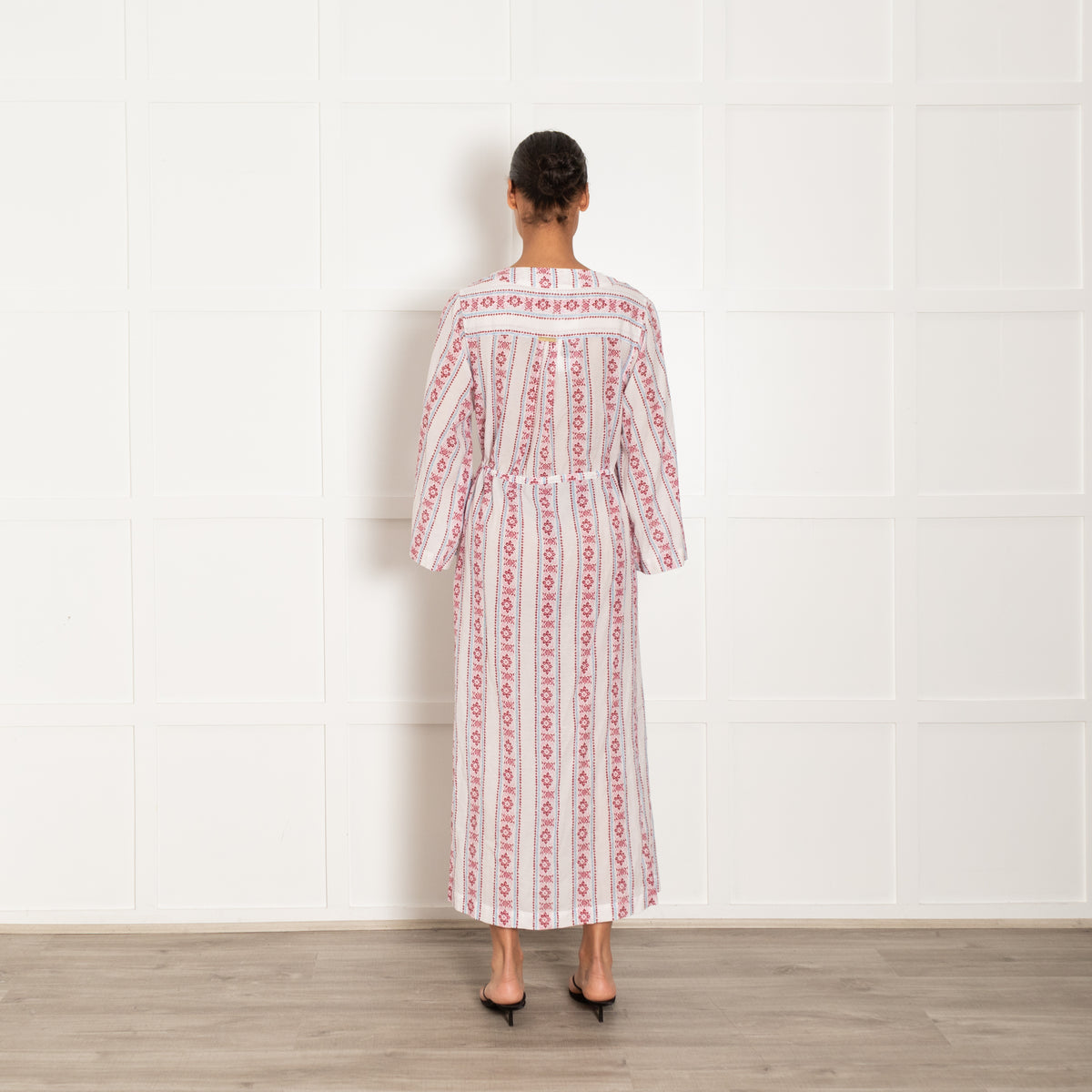 Heidi Klein Pink And White Provence Maxi Komono Style Dress