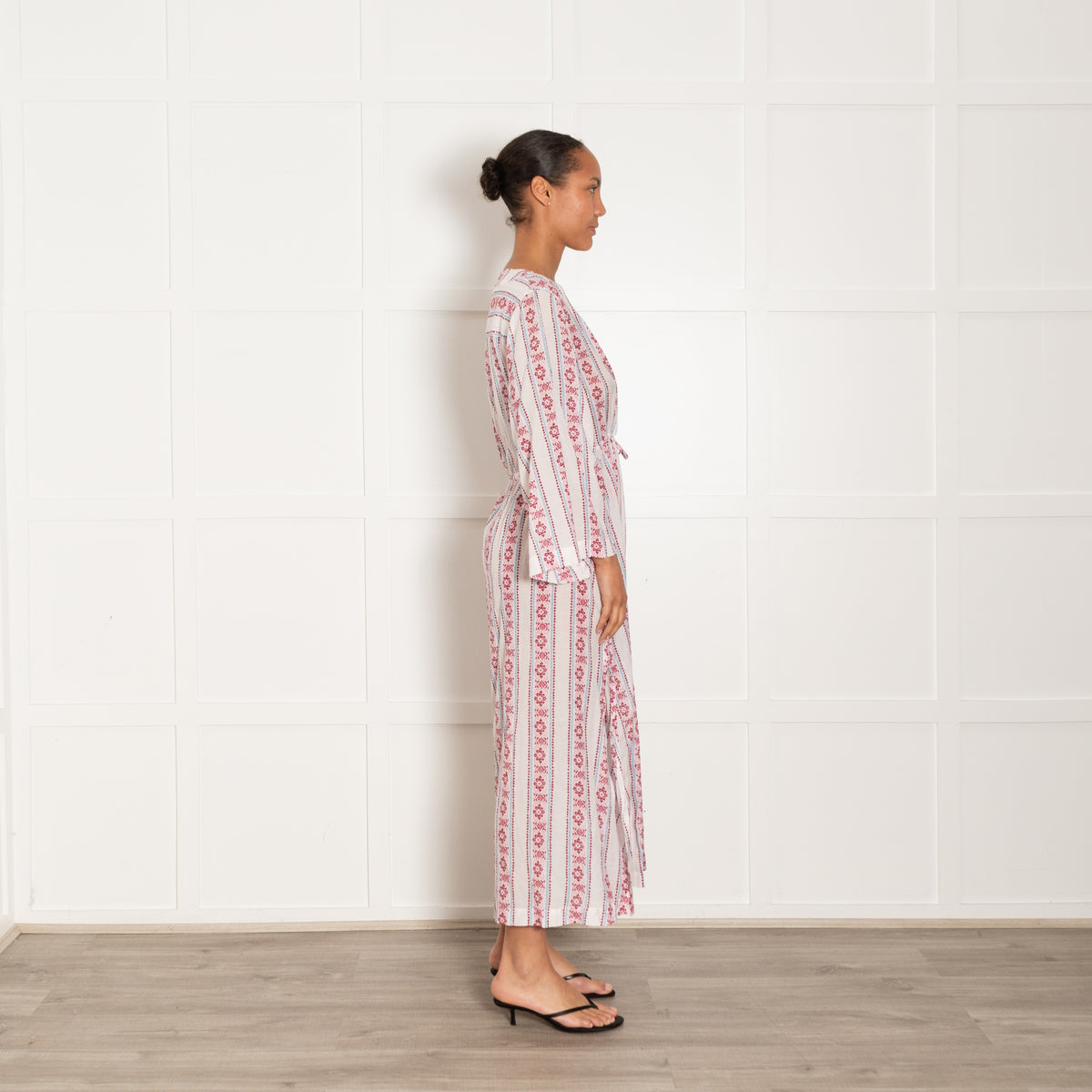 Heidi Klein Pink And White Provence Maxi Komono Style Dress