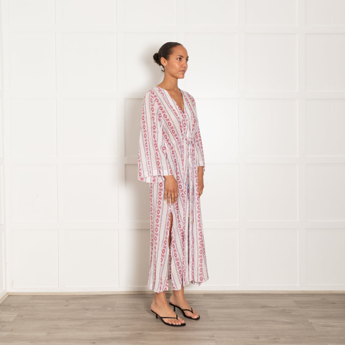 Heidi Klein Pink And White Provence Maxi Komono Style Dress