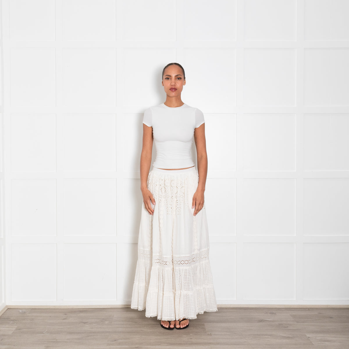 Payal Jain White Cotton Embroidered Maxi Skirt