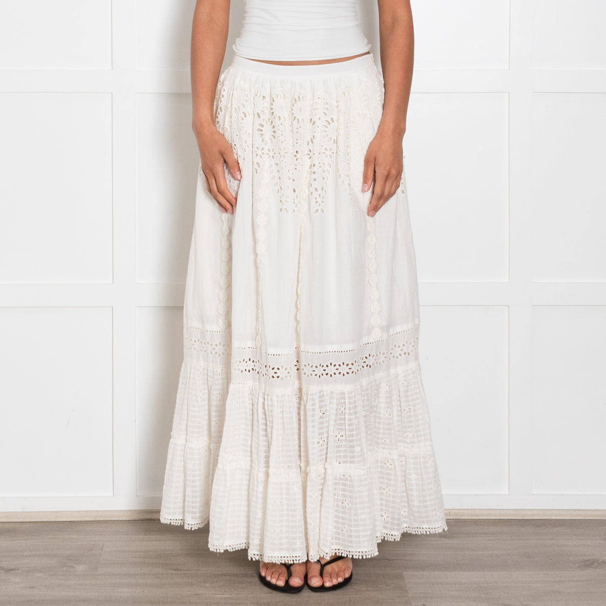 Payal Jain White Cotton Embroidered Maxi Skirt