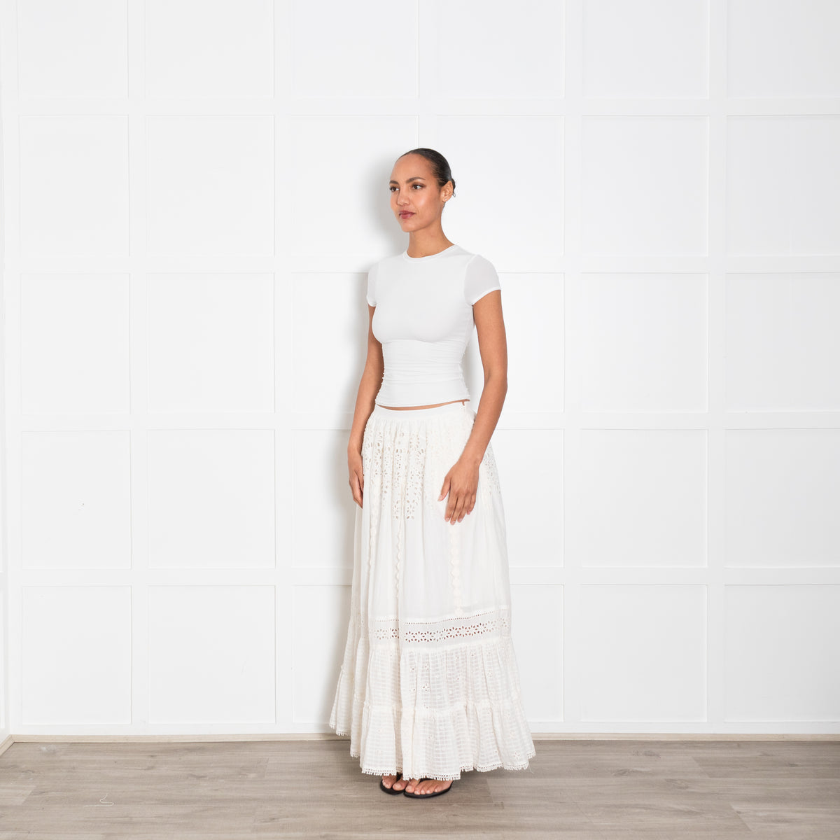 Payal Jain White Cotton Embroidered Maxi Skirt