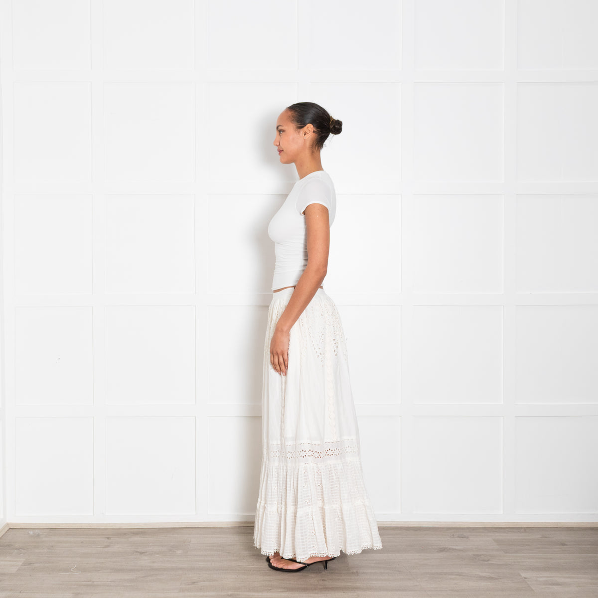 Payal Jain White Cotton Embroidered Maxi Skirt