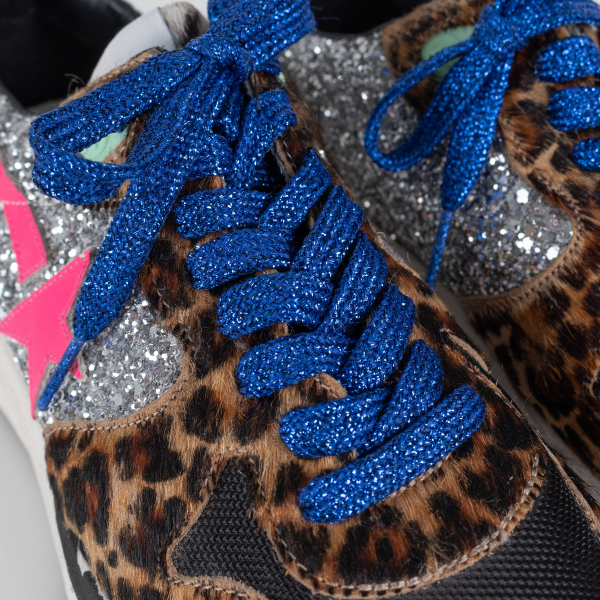 Golden Goose Brown Leopard Print Pony Skin With Glitter Trainers
