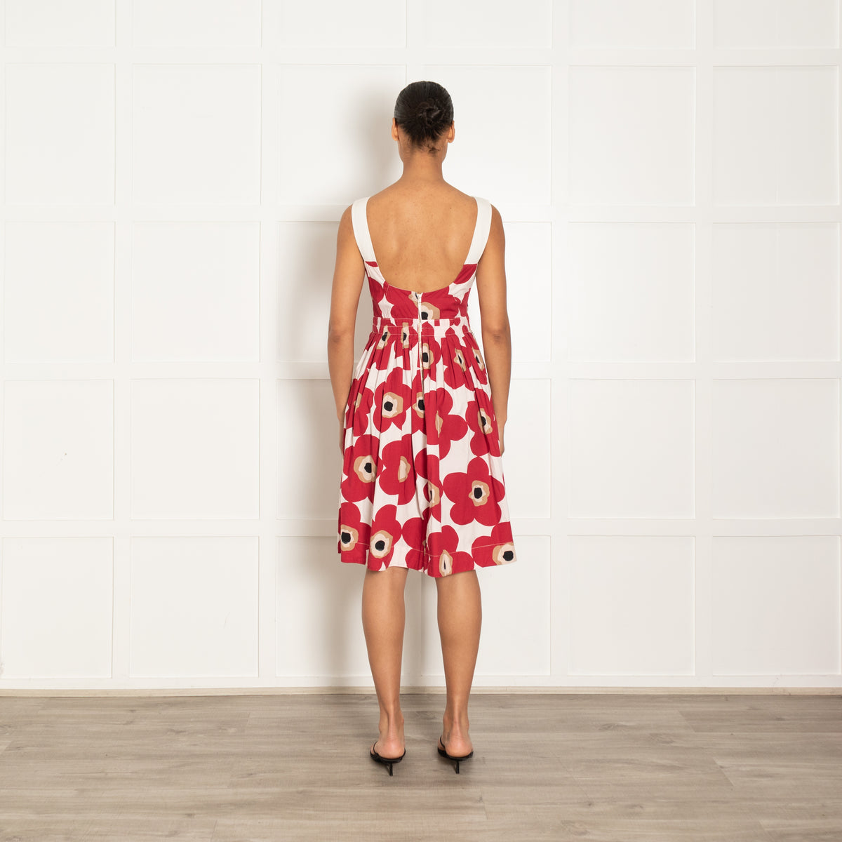 Dolce & Gabbana Cream Read Black Beige Abstract Flower Print Strappy Dress
