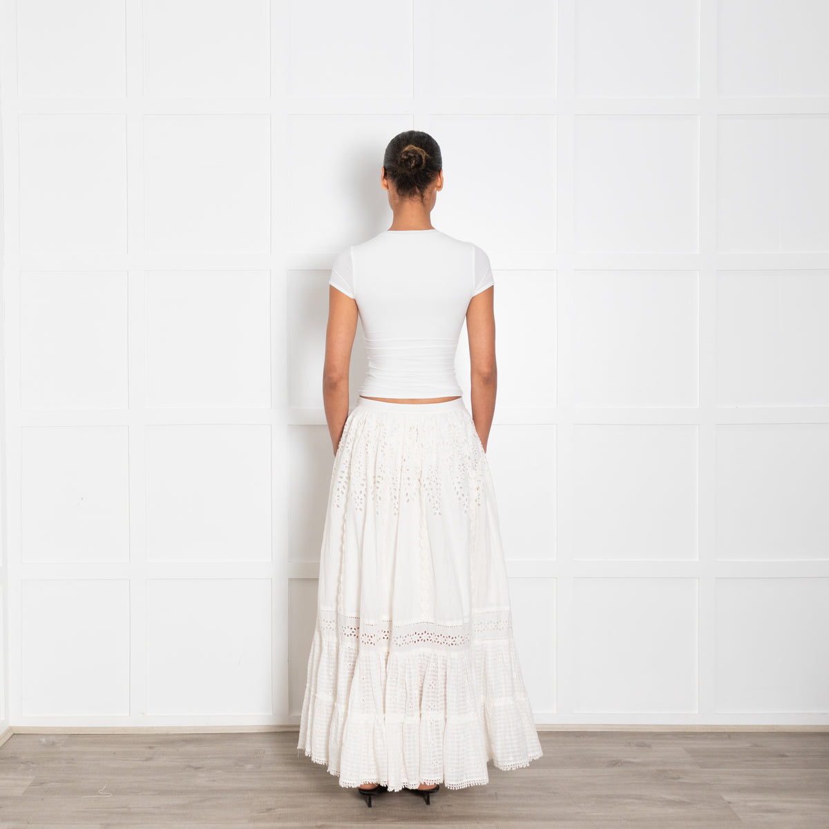 Payal Jain White Cotton Embroidered Maxi Skirt