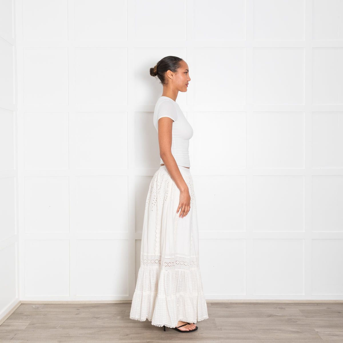 Payal Jain White Cotton Embroidered Maxi Skirt