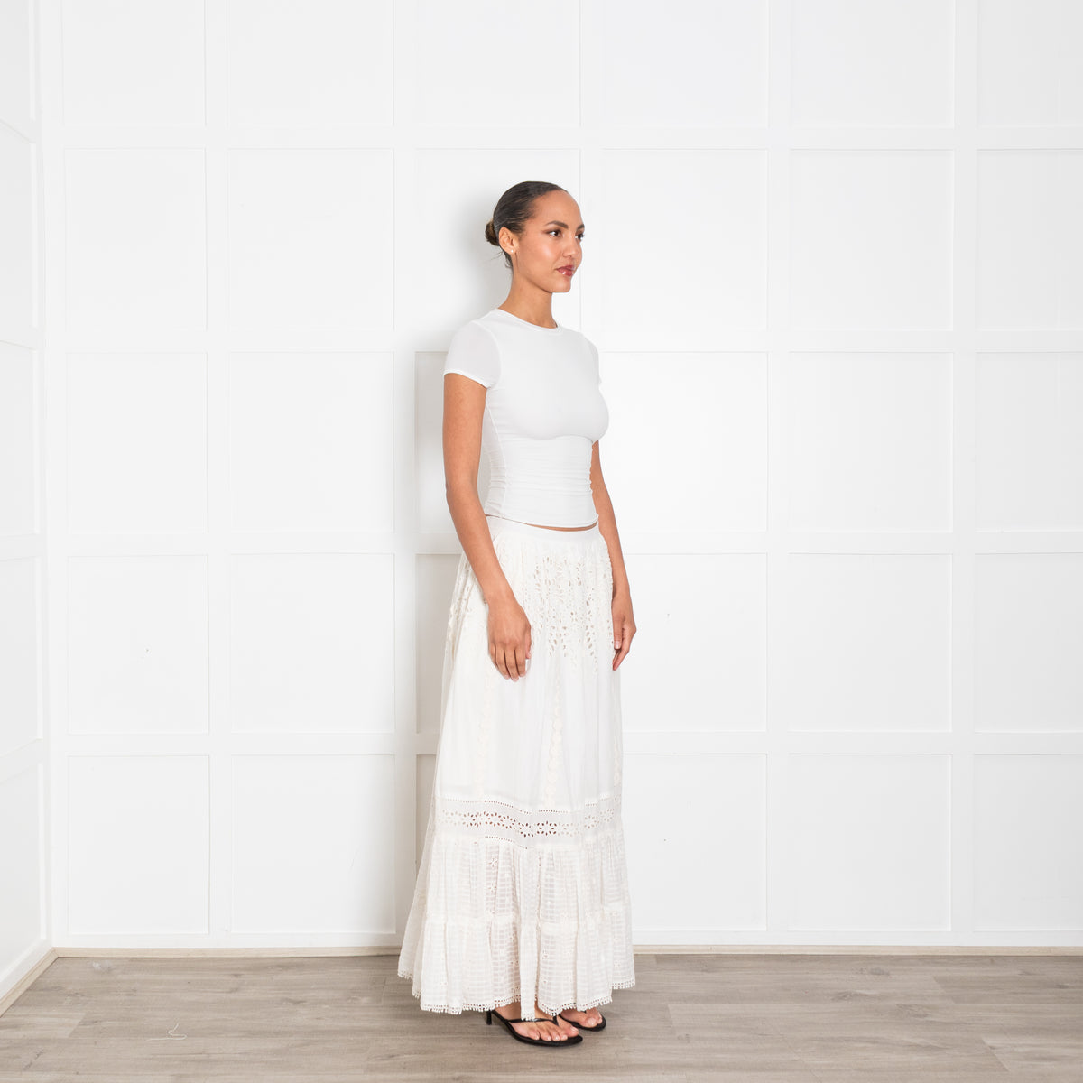Payal Jain White Cotton Embroidered Maxi Skirt
