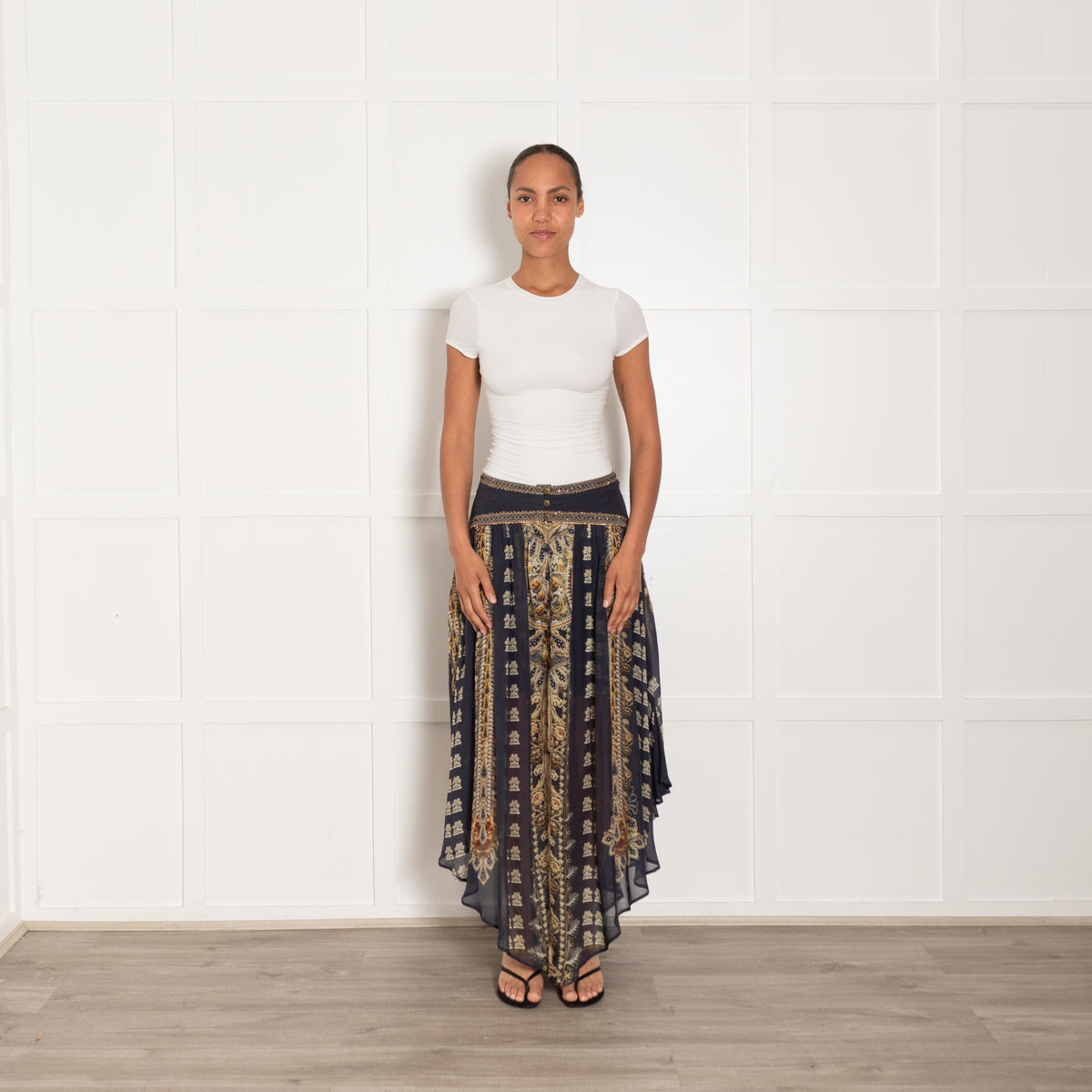 Camilla Navy Its All Over Torero Silk Shaped Waist Tissue Hem Skirt