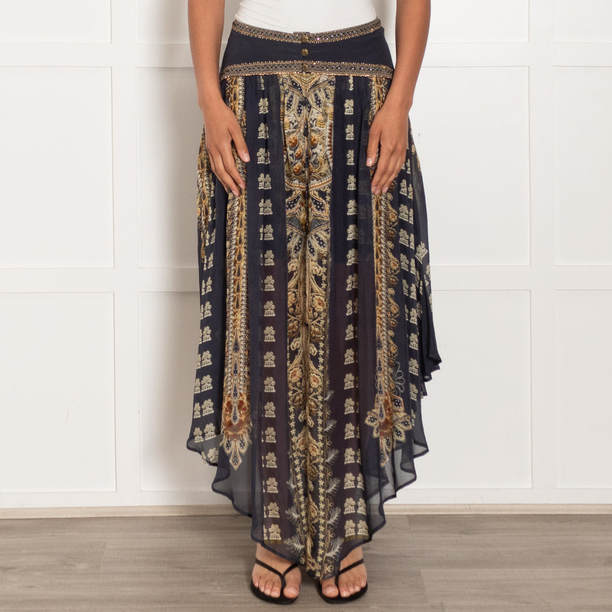 Camilla Navy Its All Over Torero Silk Shaped Waist Tissue Hem Skirt