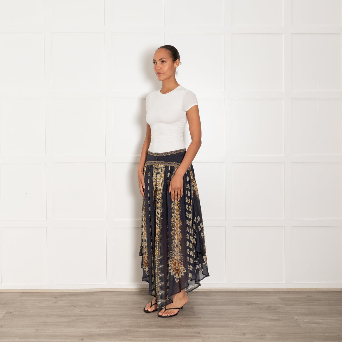 Camilla Navy Its All Over Torero Silk Shaped Waist Tissue Hem Skirt