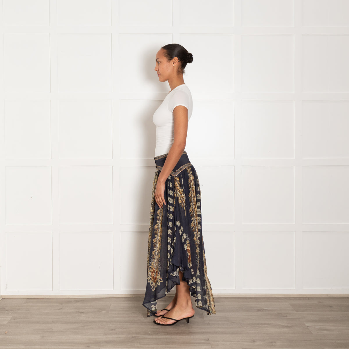 Camilla Navy Its All Over Torero Silk Shaped Waist Tissue Hem Skirt