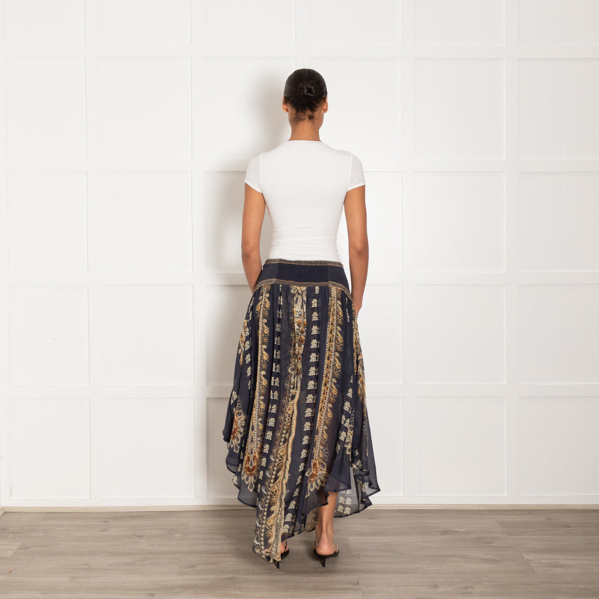 Camilla Navy Its All Over Torero Silk Shaped Waist Tissue Hem Skirt