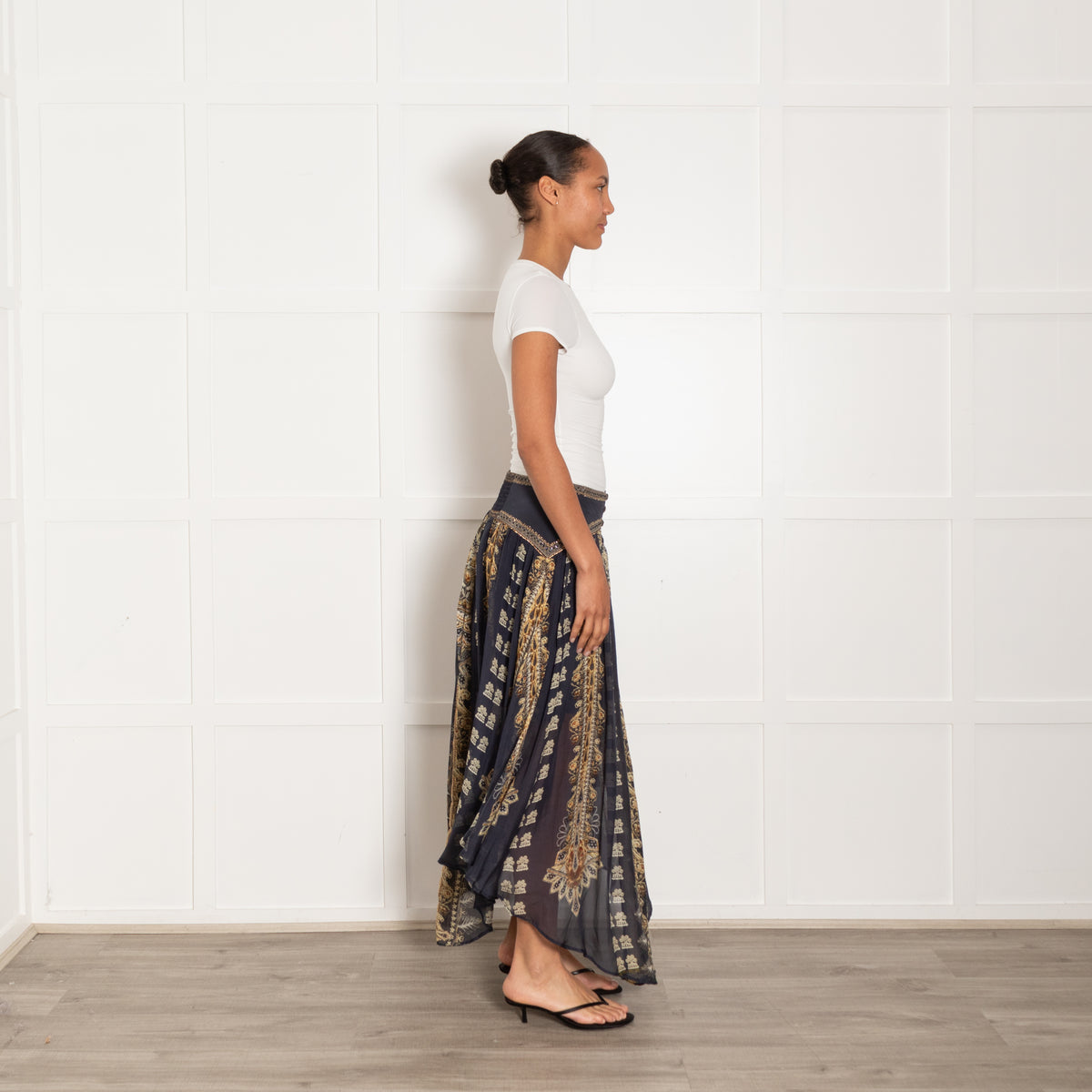 Camilla Navy Its All Over Torero Silk Shaped Waist Tissue Hem Skirt