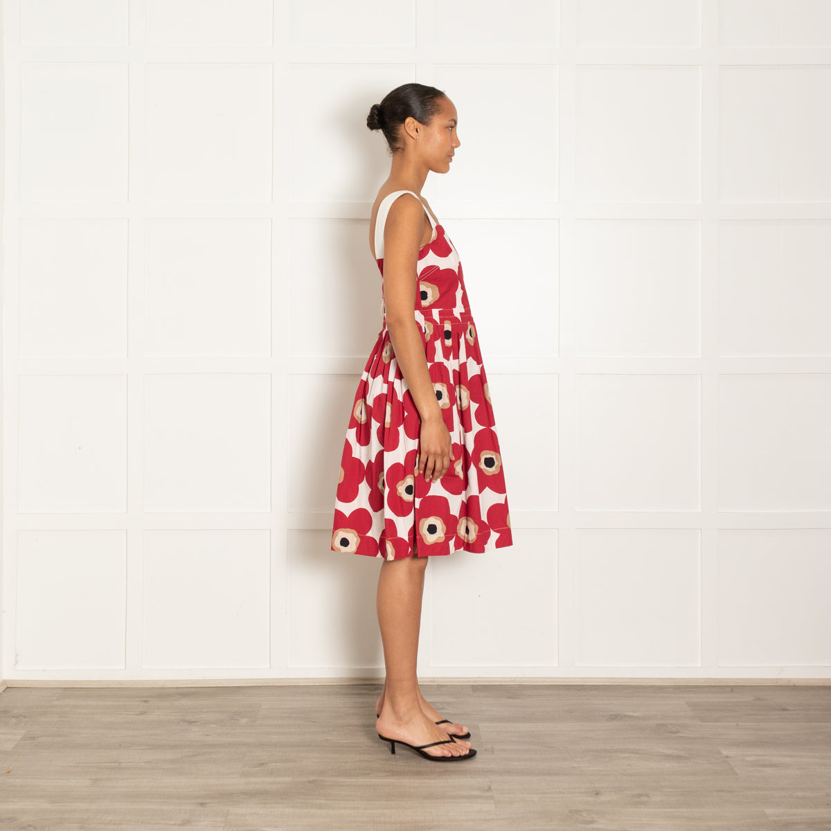 Dolce & Gabbana Cream Read Black Beige Abstract Flower Print Strappy Dress
