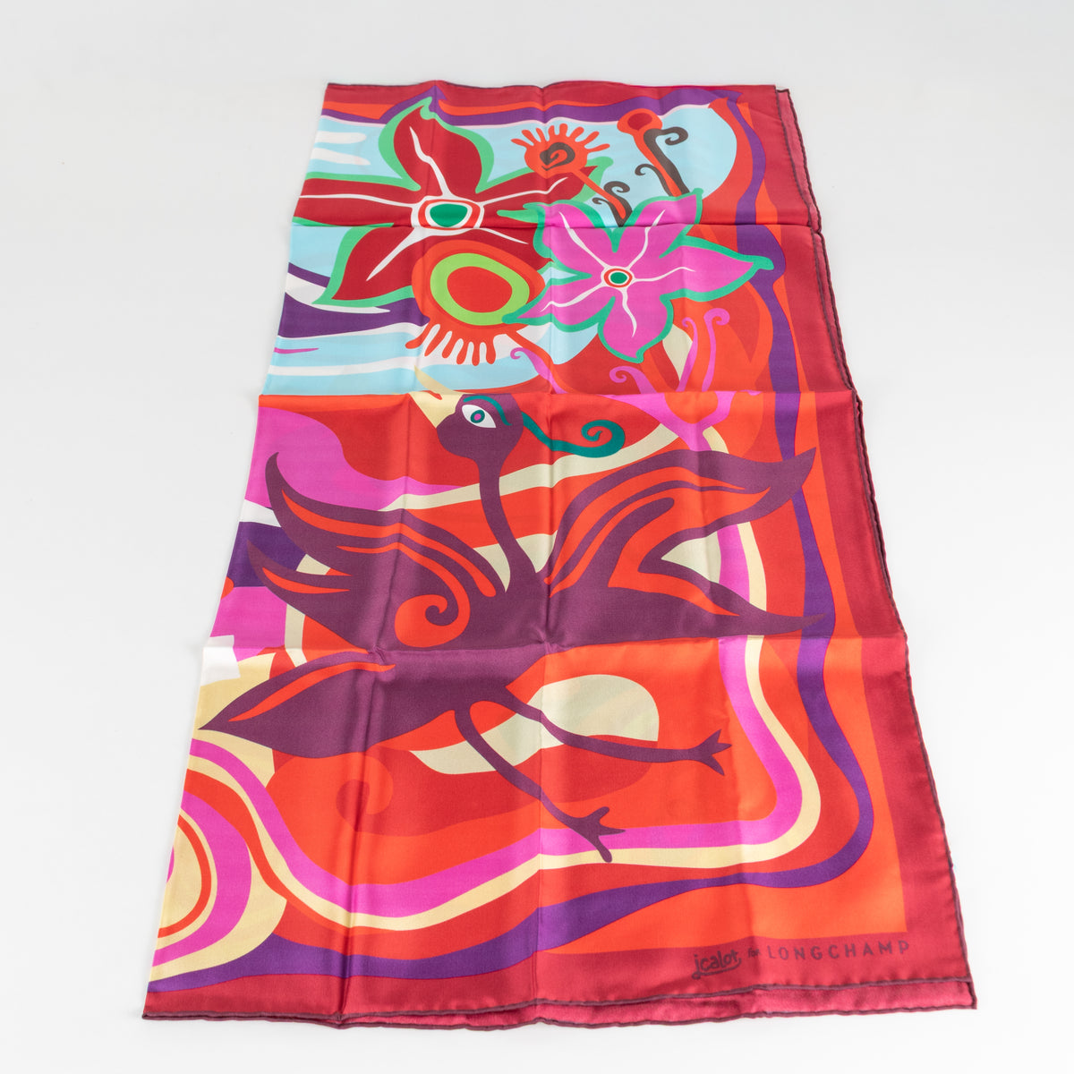 Longchamp Multi Print Silk Wave Tropical Scarf
