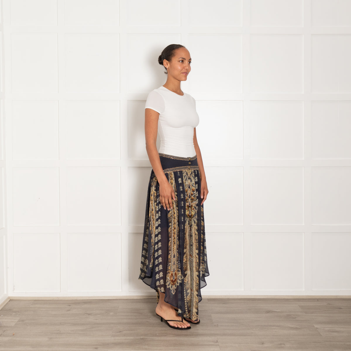 Camilla Navy Its All Over Torero Silk Shaped Waist Tissue Hem Skirt