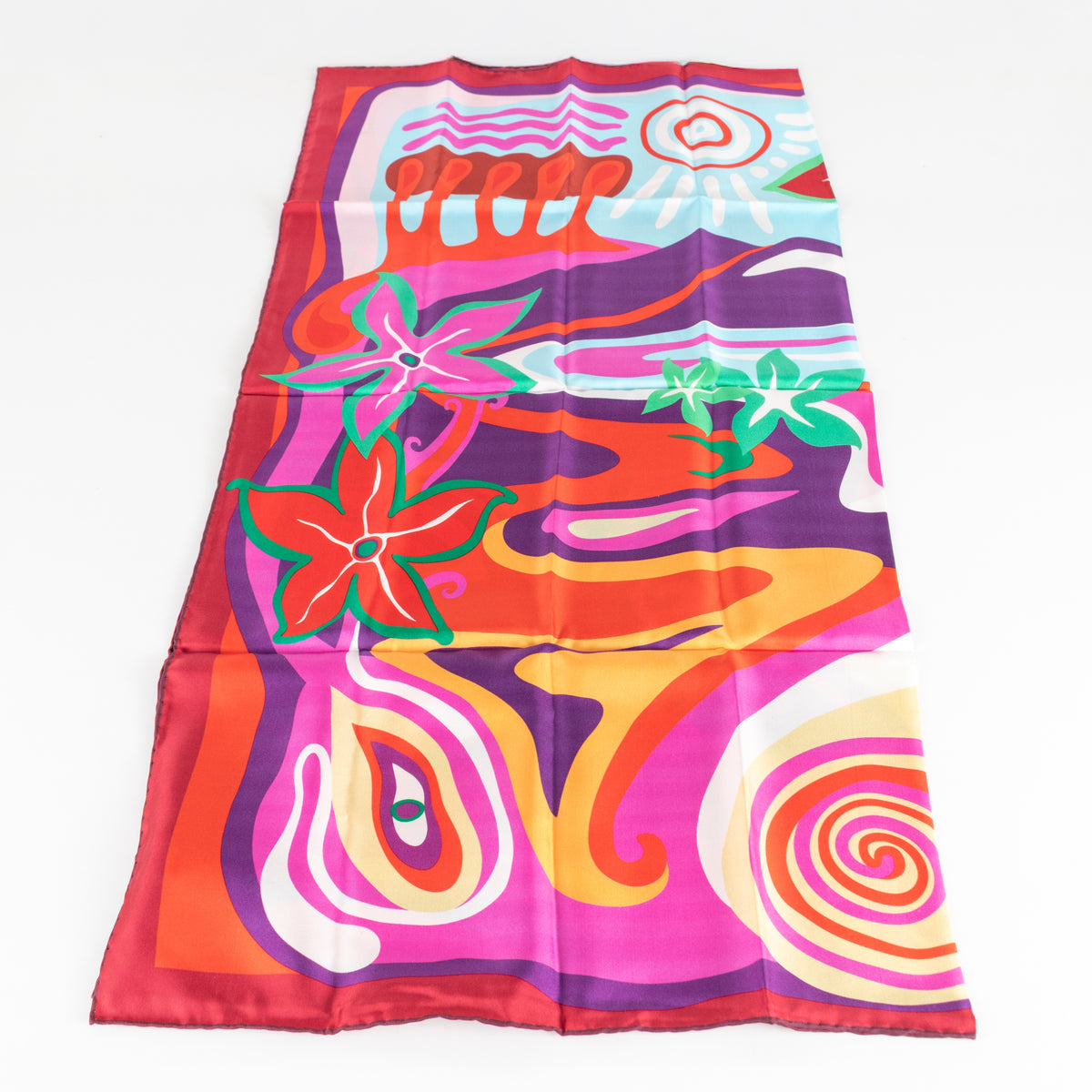 Longchamp Multi Print Silk Wave Tropical Scarf