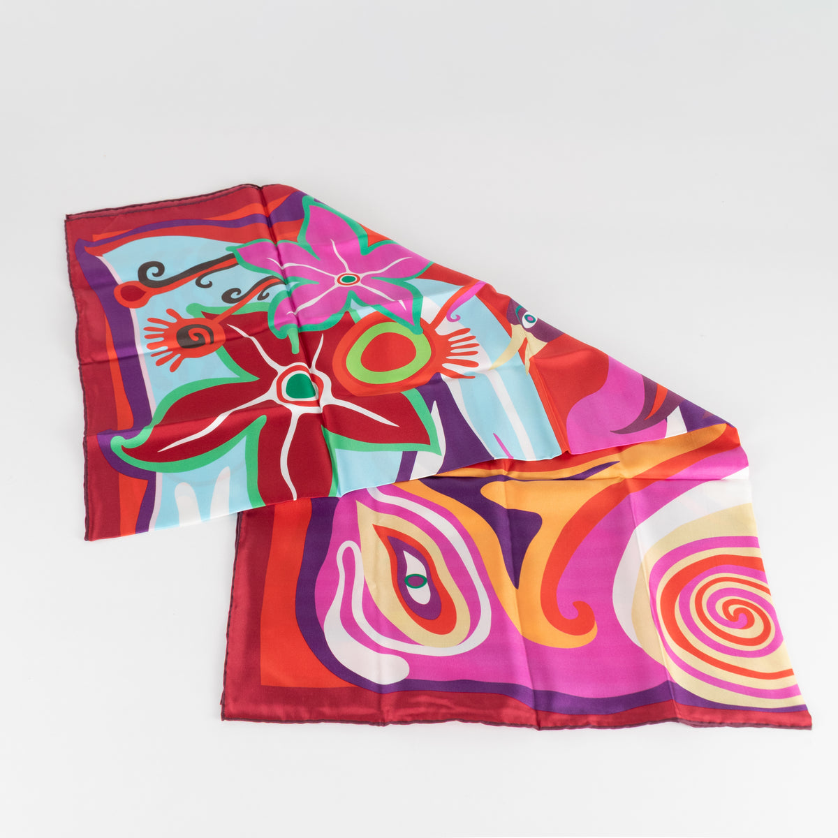 Longchamp Multi Print Silk Wave Tropical Scarf