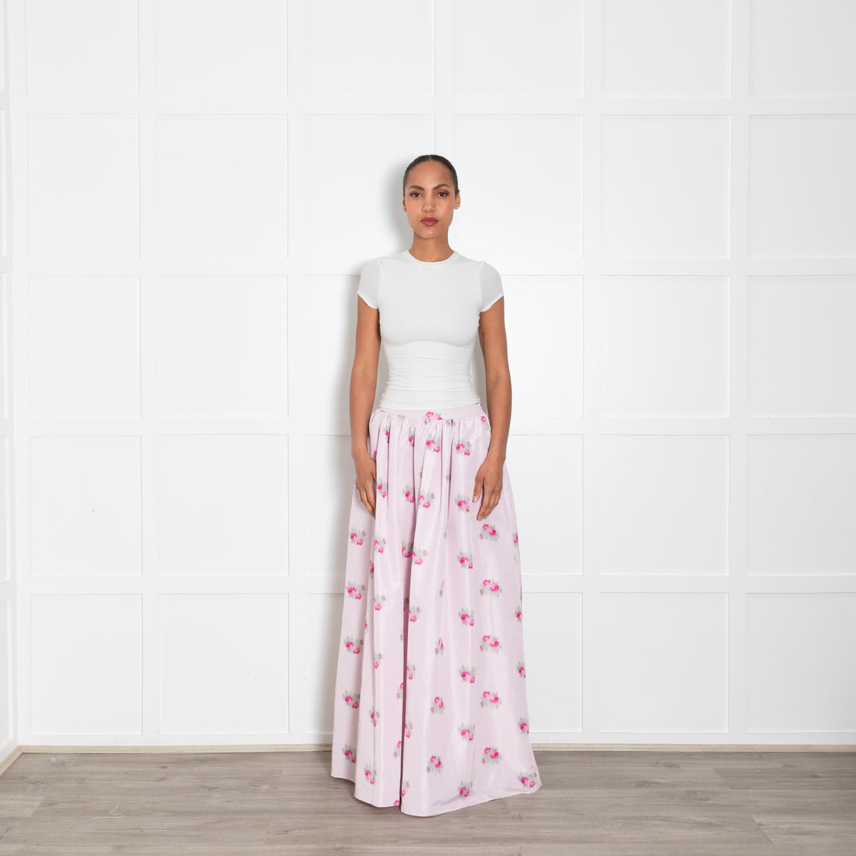 LoveShackFancy Pale Pink Floral Maxi Skirt