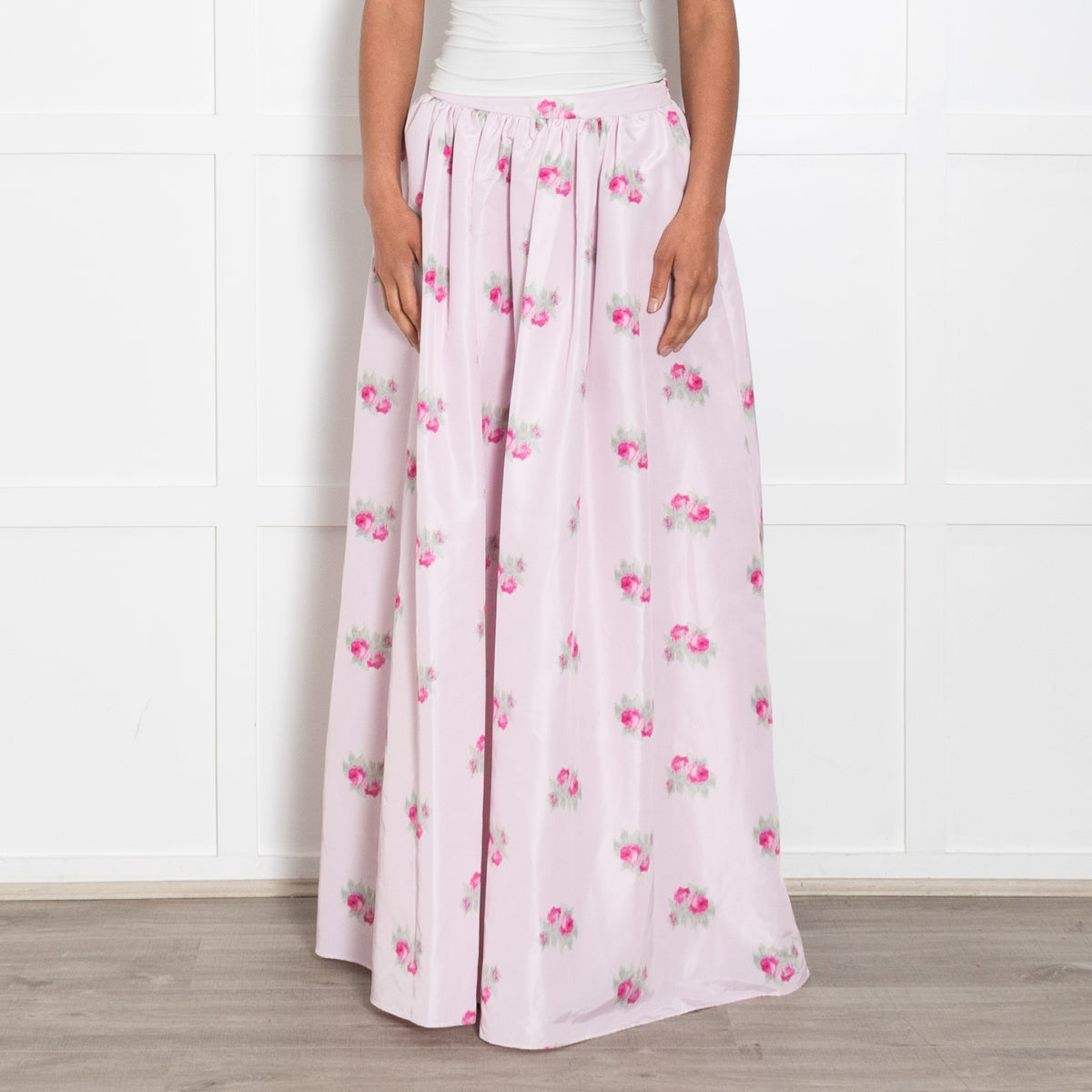 LoveShackFancy Pale Pink Floral Maxi Skirt