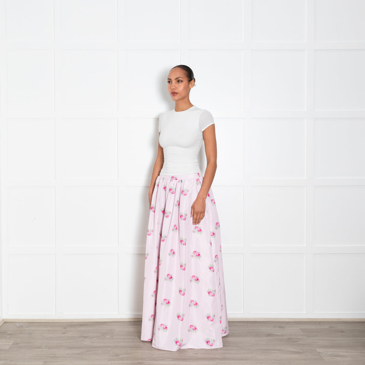 LoveShackFancy Pale Pink Floral Maxi Skirt