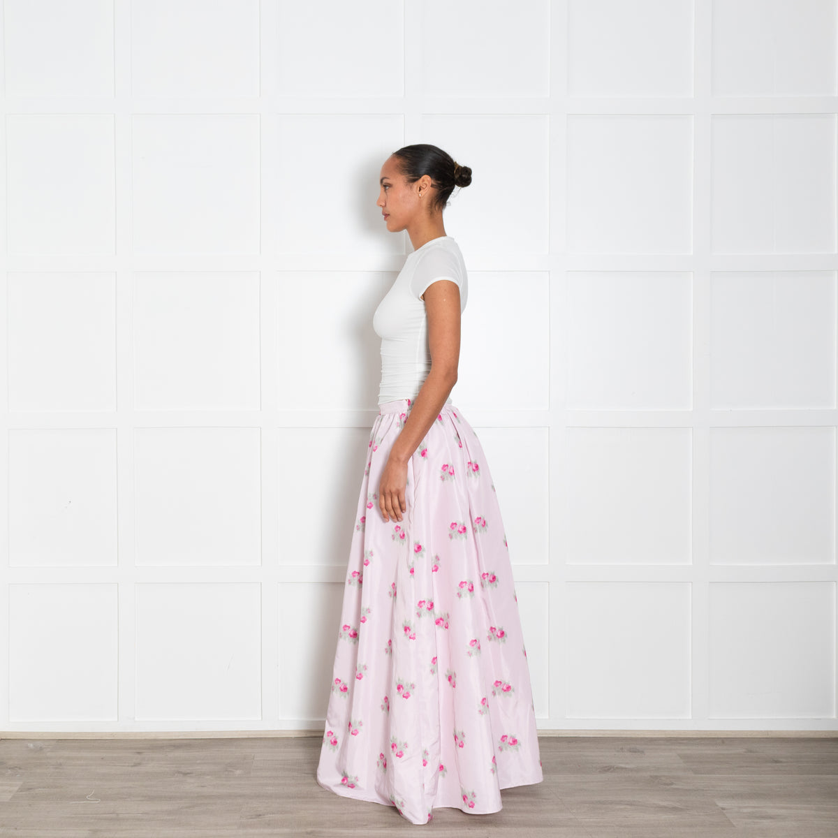 LoveShackFancy Pale Pink Floral Maxi Skirt
