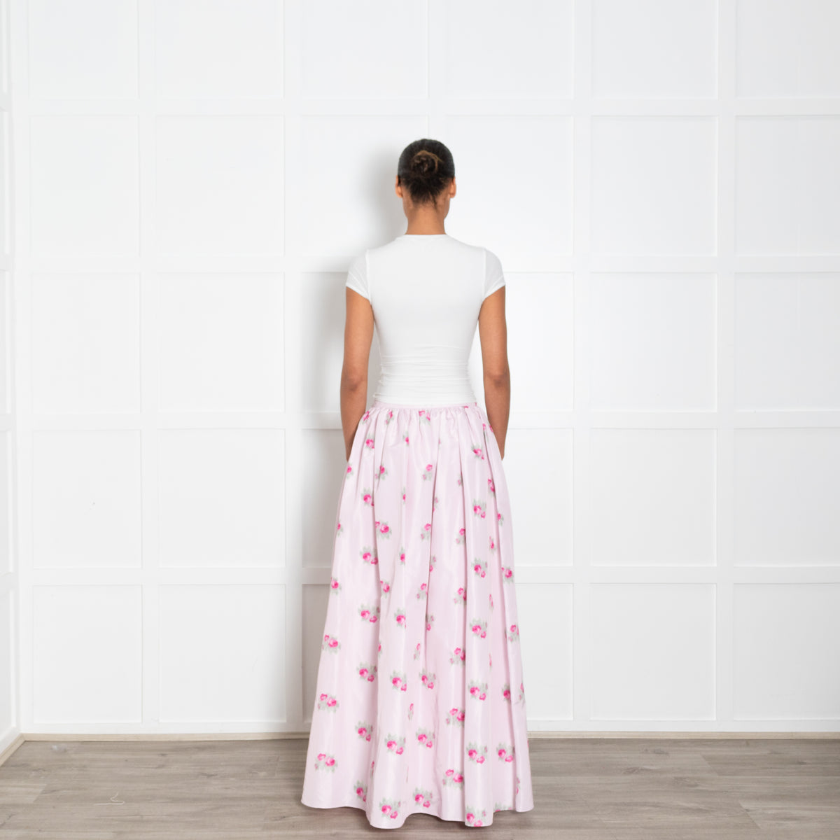 LoveShackFancy Pale Pink Floral Maxi Skirt