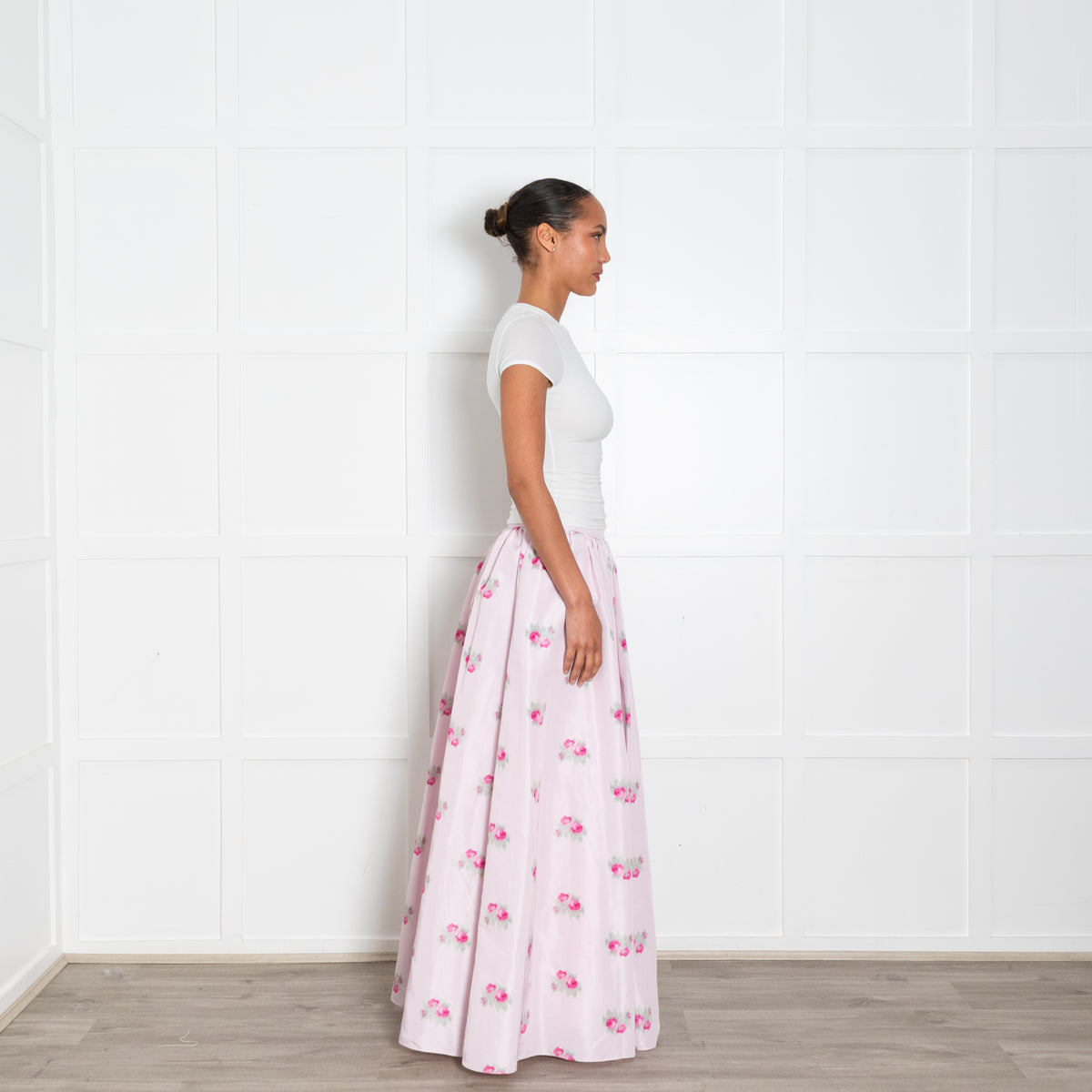 LoveShackFancy Pale Pink Floral Maxi Skirt
