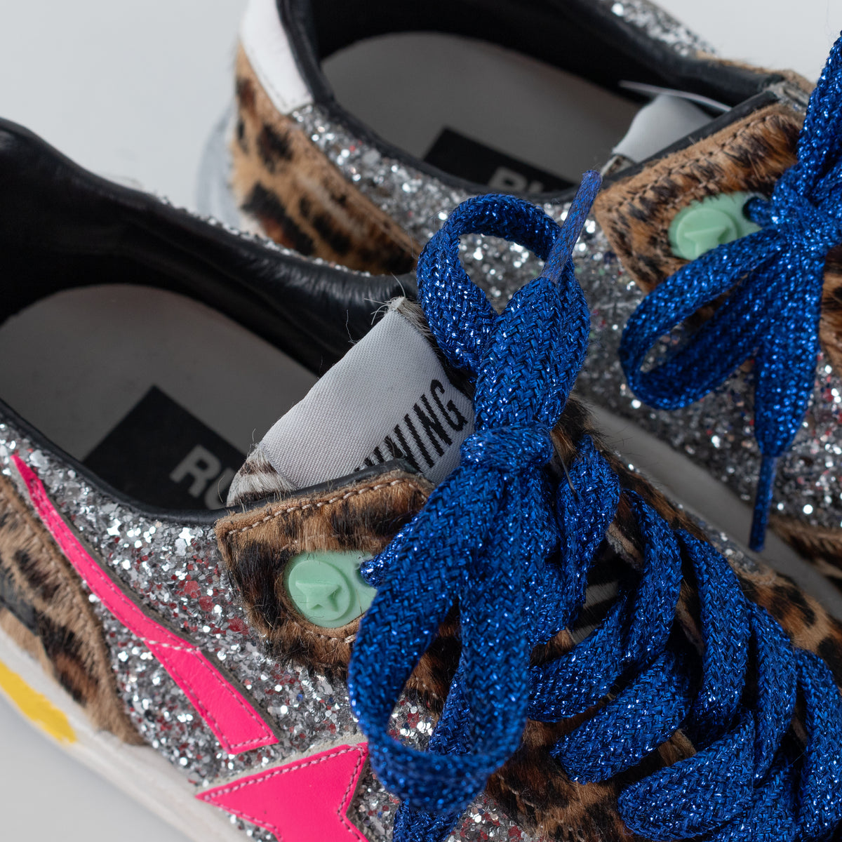 Golden Goose Brown Leopard Print Pony Skin With Glitter Trainers