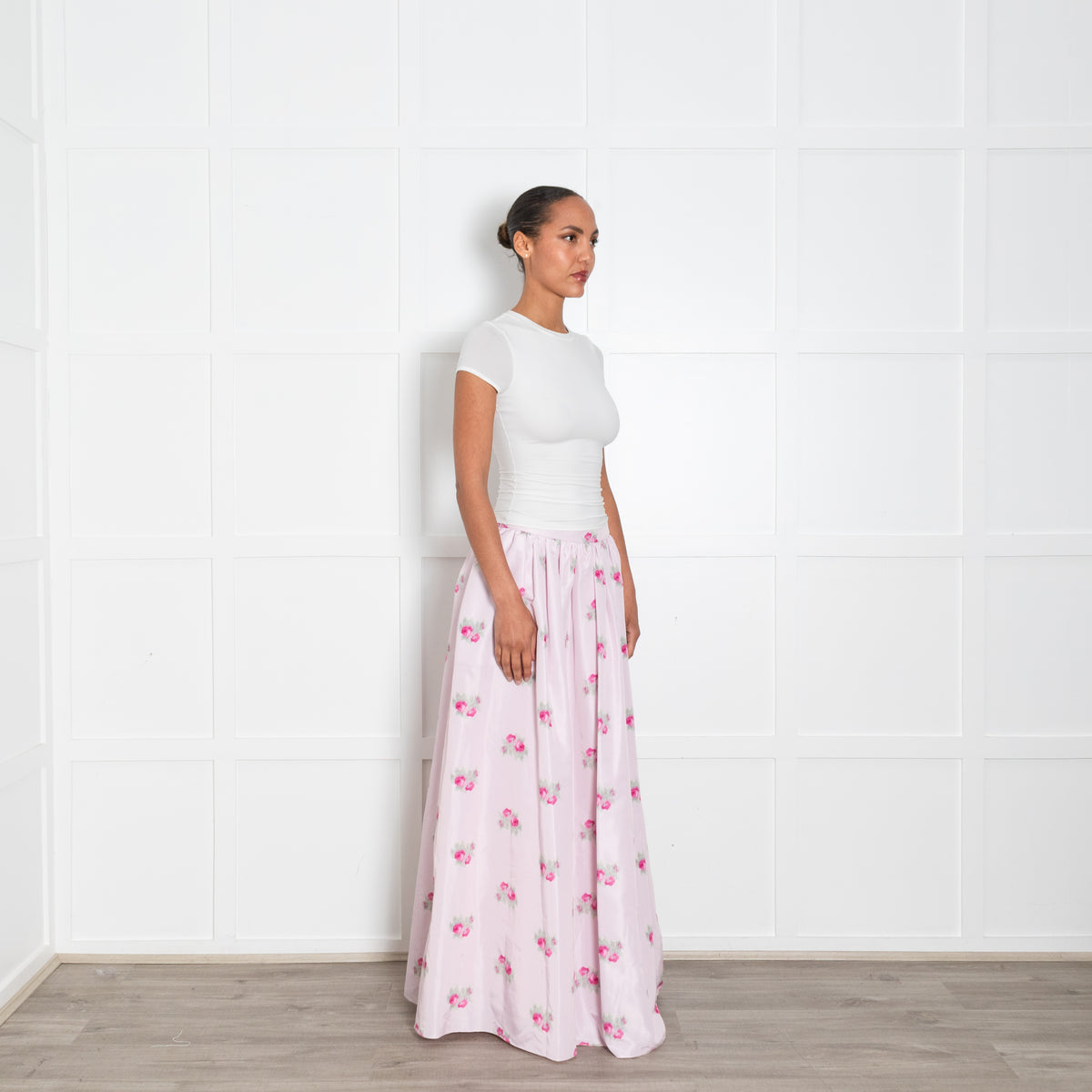 LoveShackFancy Pale Pink Floral Maxi Skirt