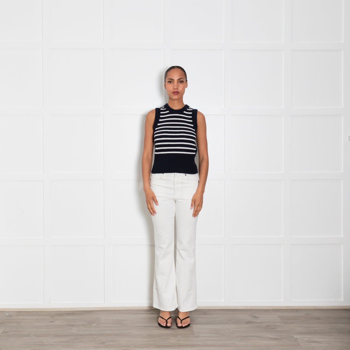 Me + Em Navy & White Striped Knit Vest