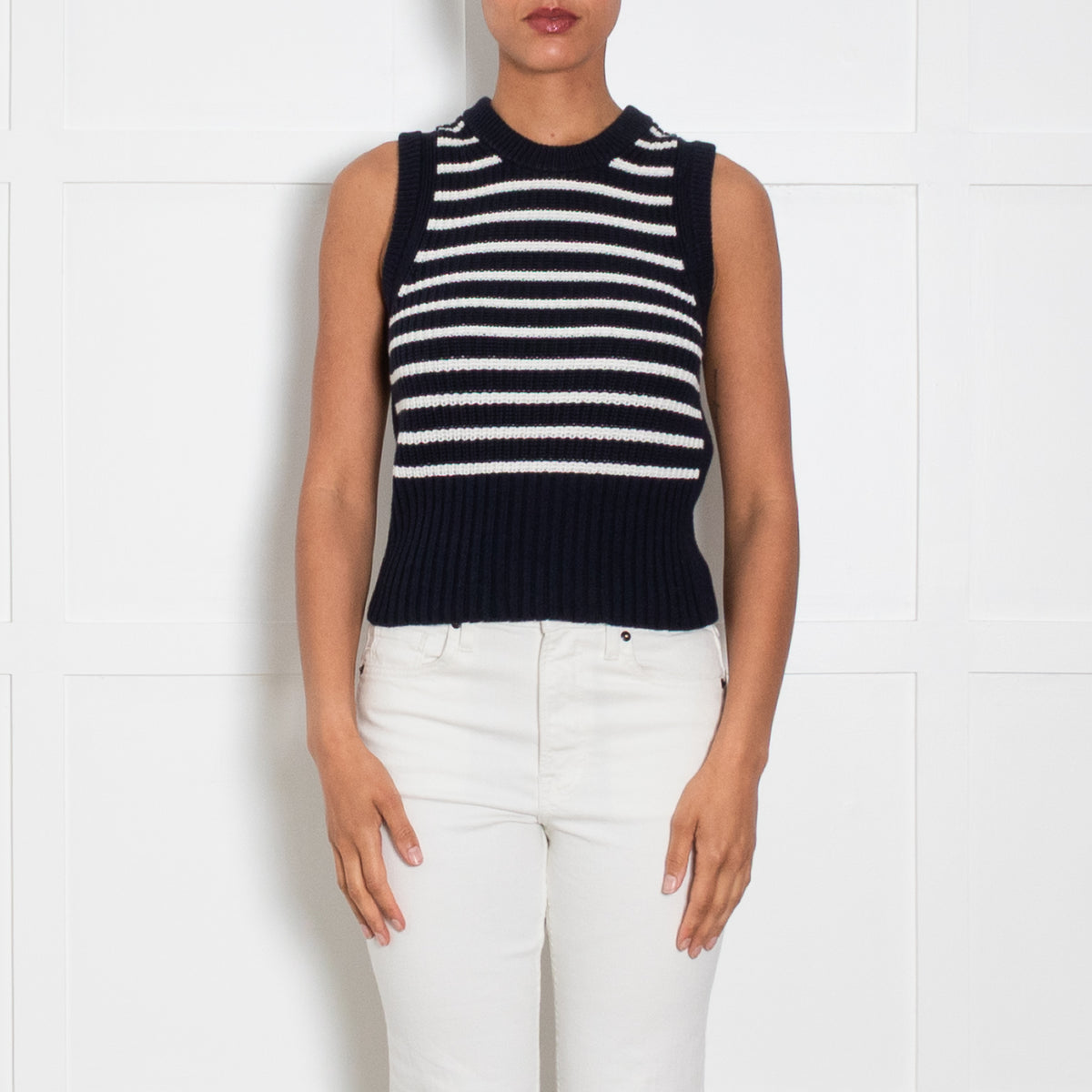 Me + Em Navy & White Striped Knit Vest