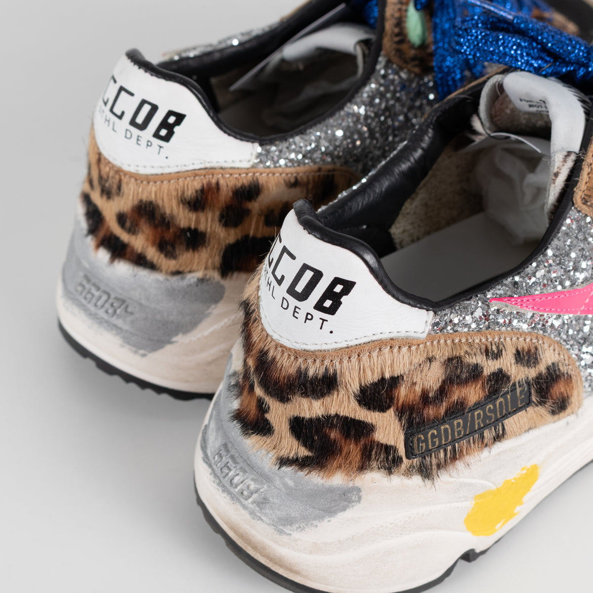 Golden Goose Brown Leopard Print Pony Skin With Glitter Trainers